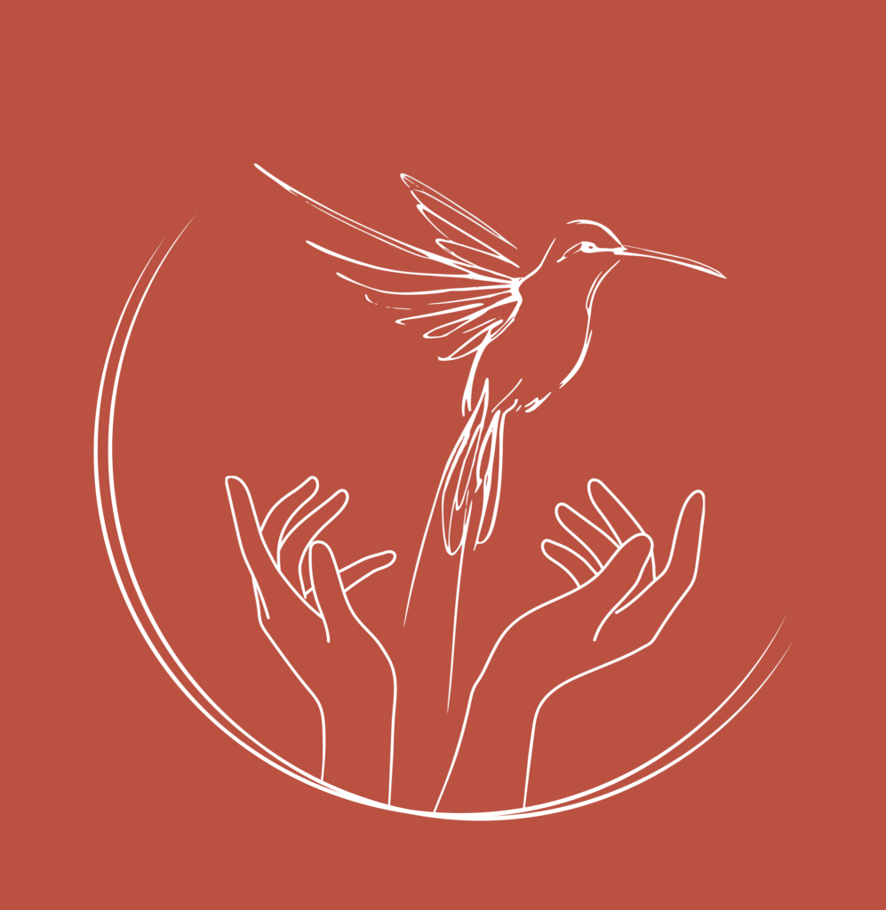 Logo colibri blanc sur fond rouge - kinésiologie kinésiologue Massages crâniens Belfort Valdoie Chaux Giromagny